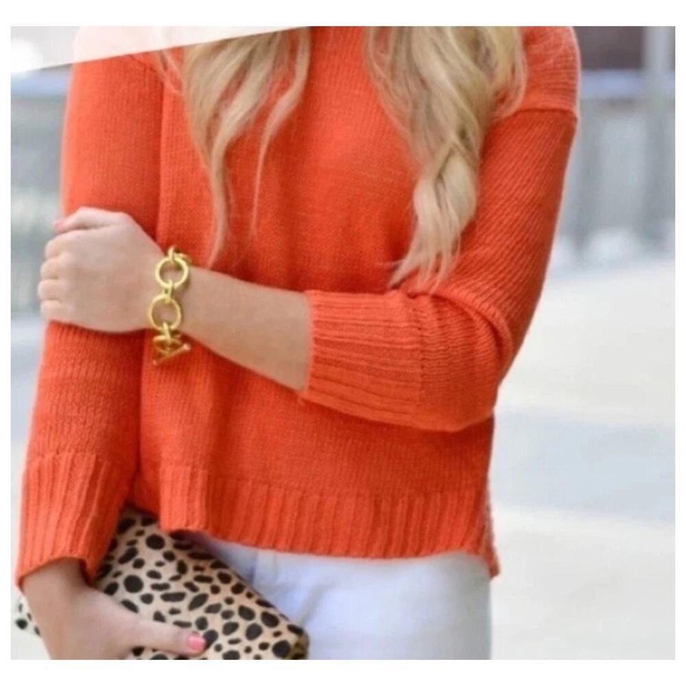 J. CREW 100% LINEN WOMENS ORANGE KNIT SWEATER SZ LG LIGHTWEIGHT COASTAL BEACH